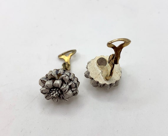 Boucles D'oreilles Clips Vintage Fleur Plastique Vert - Ancien Stock - Neuf Sans Emballage