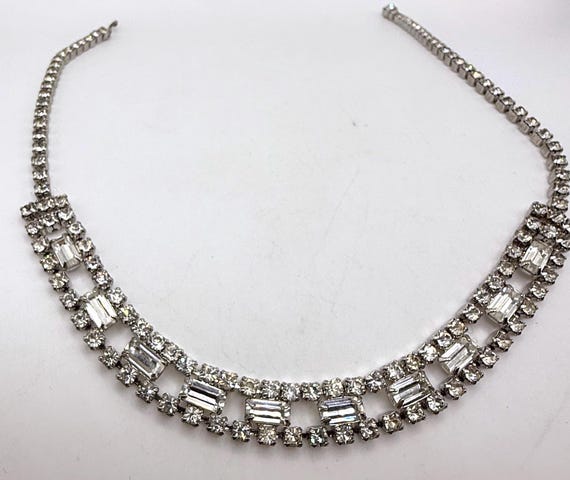 Vintage clear rhinestone rectangle round choker a… - image 5