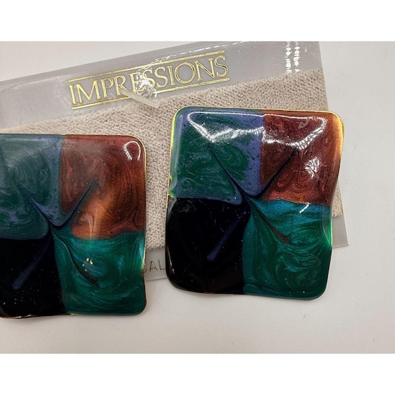 Vintage extra large statement wavy square enamel … - image 12