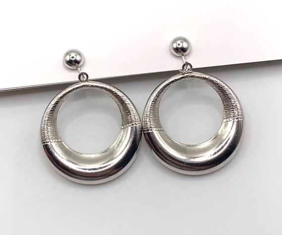 Vintage Coro silver tone circle dangle earrings l… - image 1