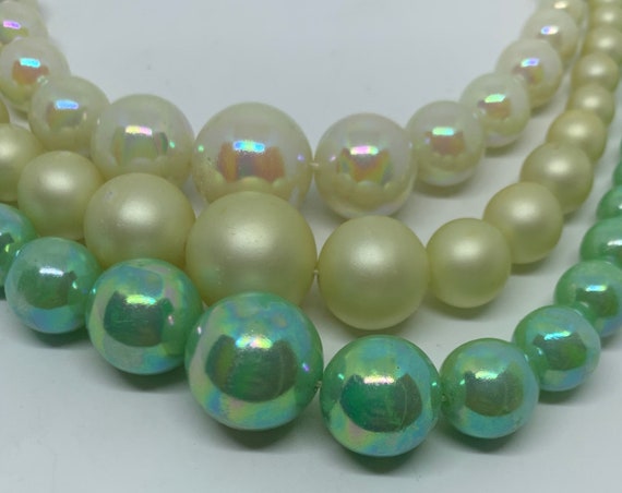 vintage 3 strand graduated luster iridescent and … - image 4