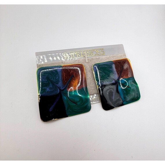 Vintage extra large statement wavy square enamel … - image 5