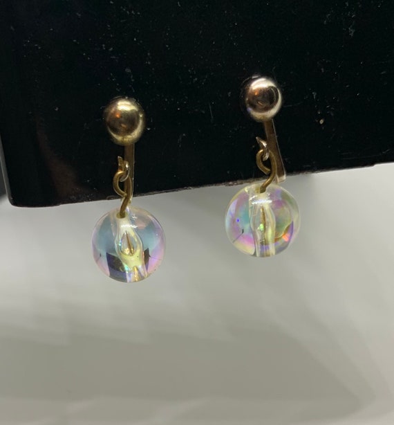 Vintage iridescent crystal ball bead dangle clip … - image 1