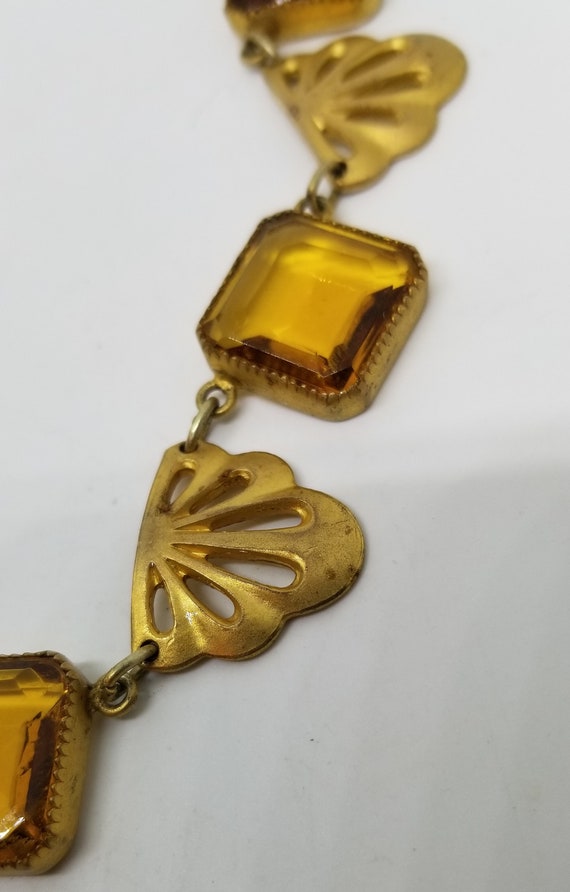 Vintage art deco gold tone and amber orange yello… - image 2