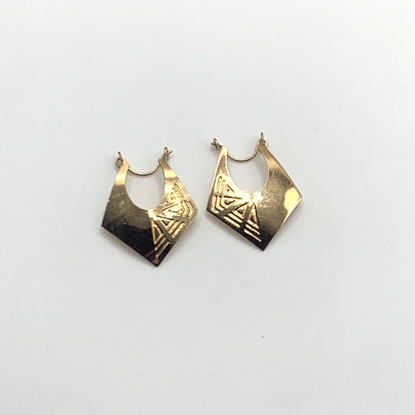 Dainty Gold filled mini hoop drop earrings tribal pattern small light weight