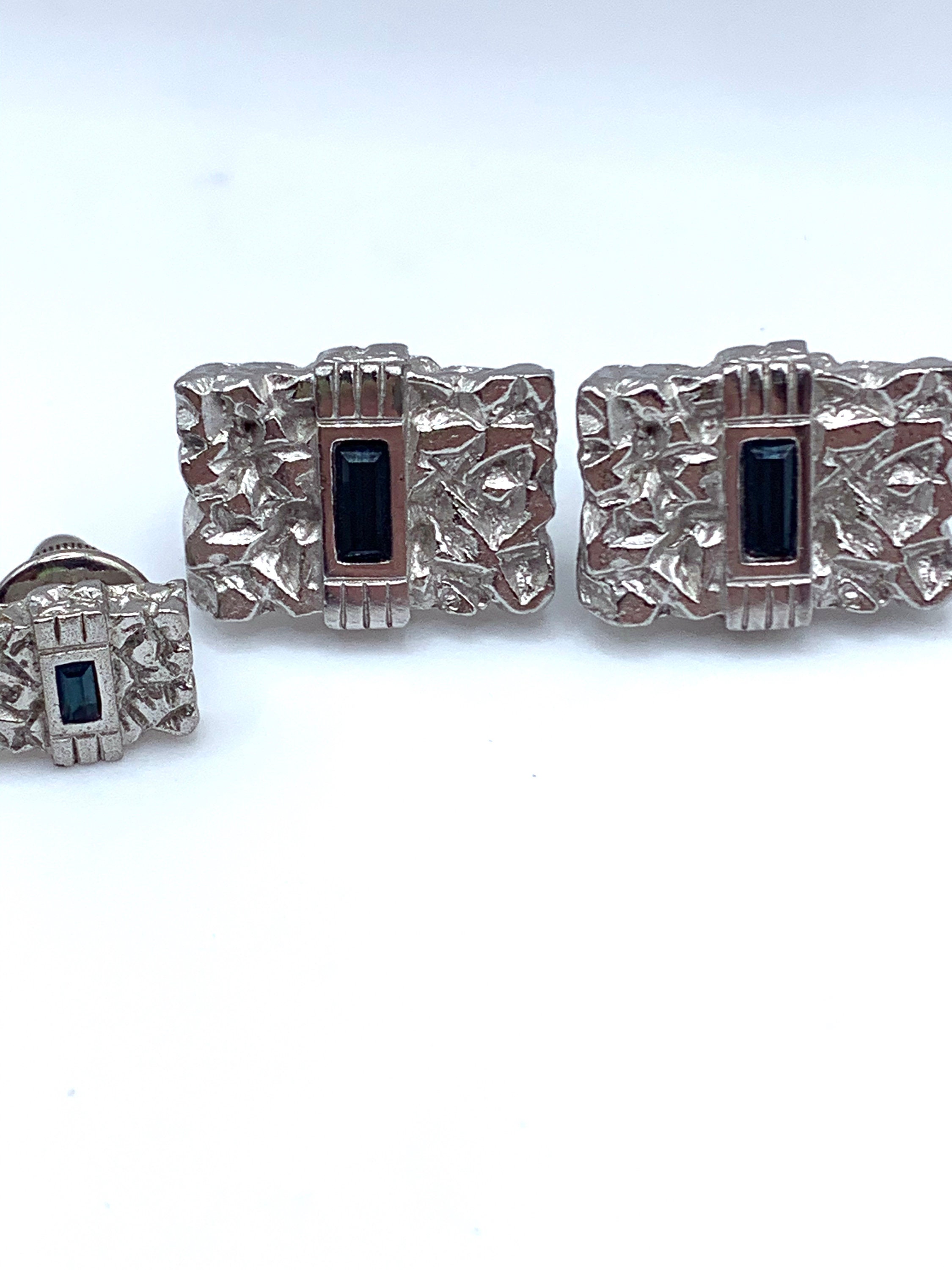 Lot Boutons De Manchette Vintage Swank Et Pince à Cravate - Fausse Perle, Ton Or - Occasion