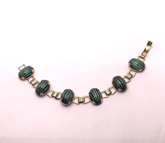 Vintage Green and black large cabochon bracelet 7… - image 4