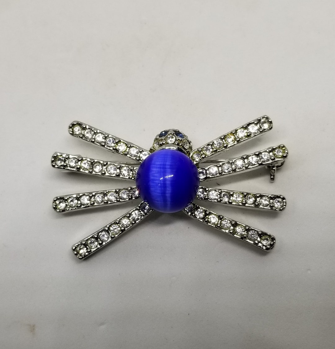 Blue Moon Glow and Rhinestone Spider Brooch - Etsy