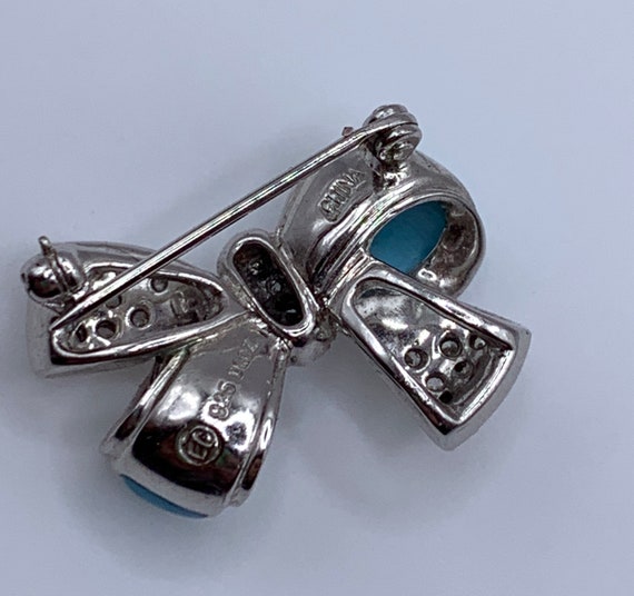 Vintage 925 sterling silver blue enamel and cz bo… - image 9