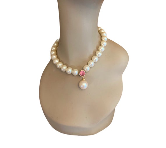 Vintage Givenchy Large Faux pearl and pink rhines… - image 1