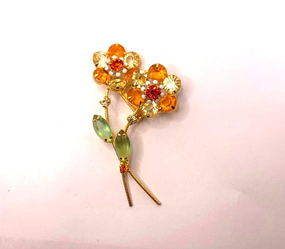 Vintage Juliana Rhinestone Flower Brooch & Clip On Earrings Set