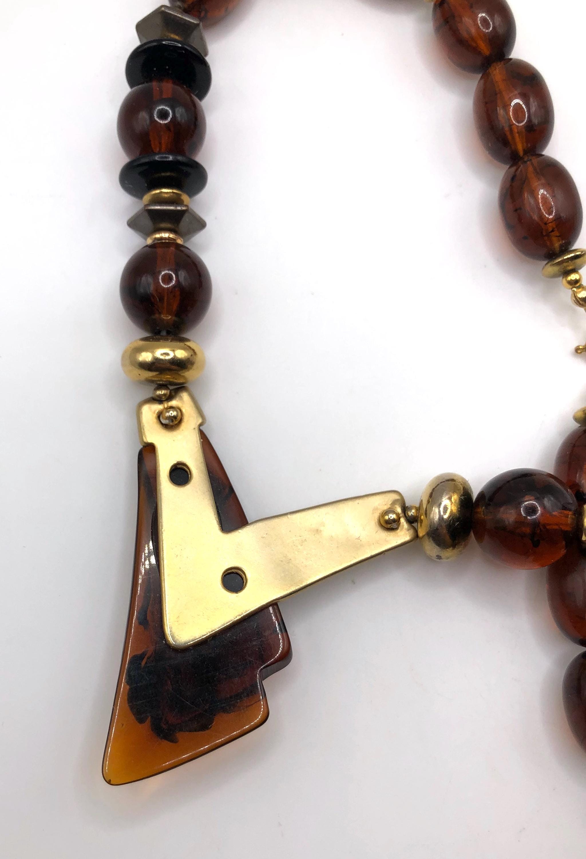 Collier Ancien Style Rétro Avec Des Perles En Chute De Couleur écaille - Multi-rang Pendentif Feuille