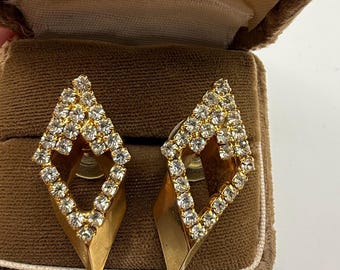 Vintage Gold Ton und Strass abstrakte durchbohrte Ohrringe