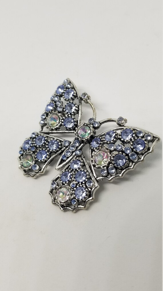 Vintage Silver tone blue rhinestone and clear ab … - image 8