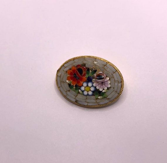 Vintage Italian Micro mosaic brooch floral flowers - image 5