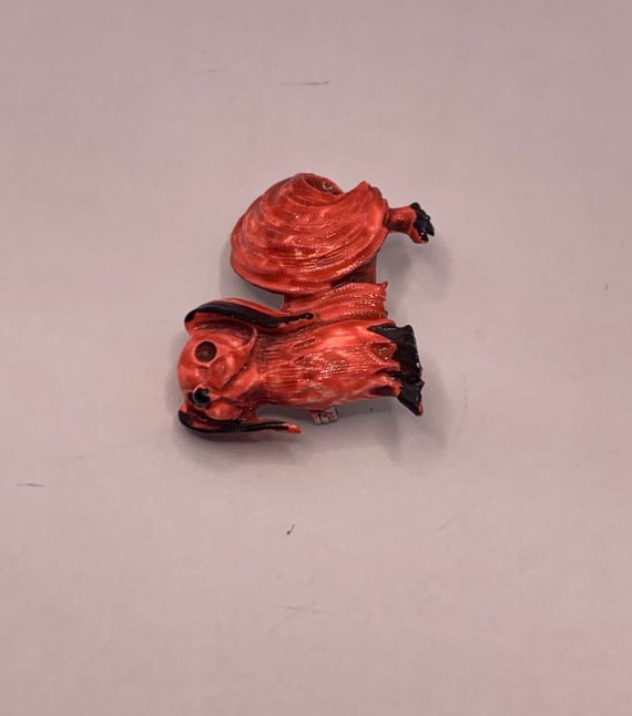 Vintage bright red orange Papillion small dog ena… - image 3