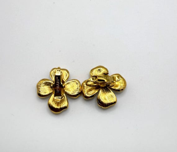 Vintage Gold and White Trifari Dogwood Flower Clip on Earrings