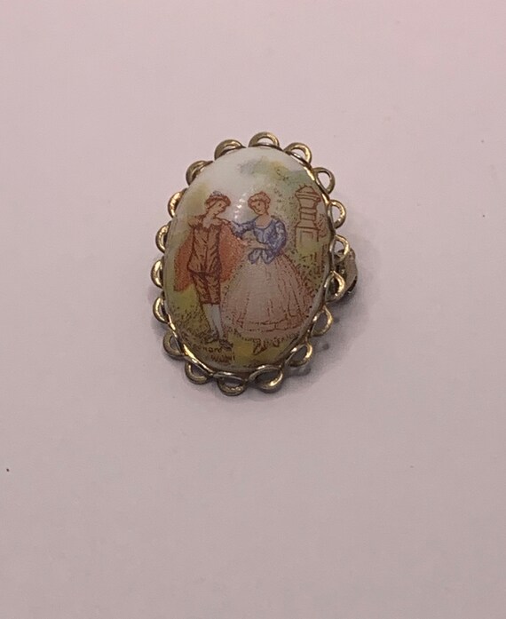 Vintage Romantic scene ceramic porcelain small br… - image 6