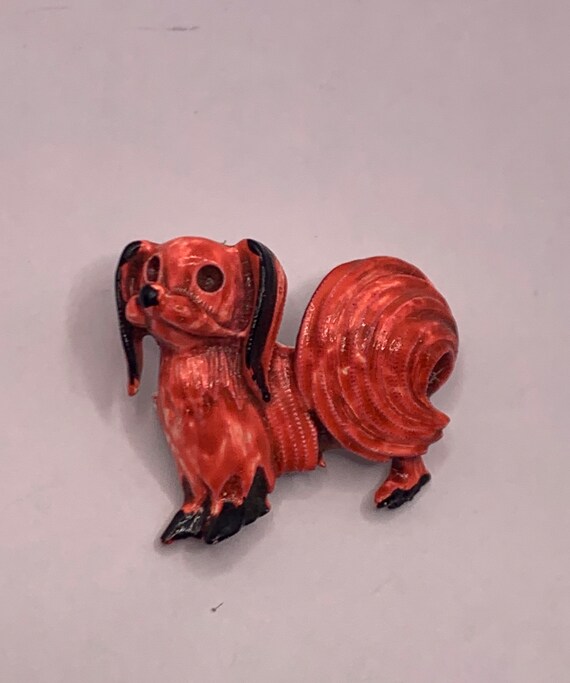 Vintage bright red orange Papillion small dog ena… - image 6