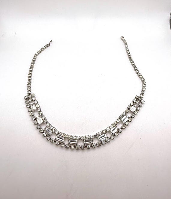 Vintage clear rhinestone rectangle round choker a… - image 9