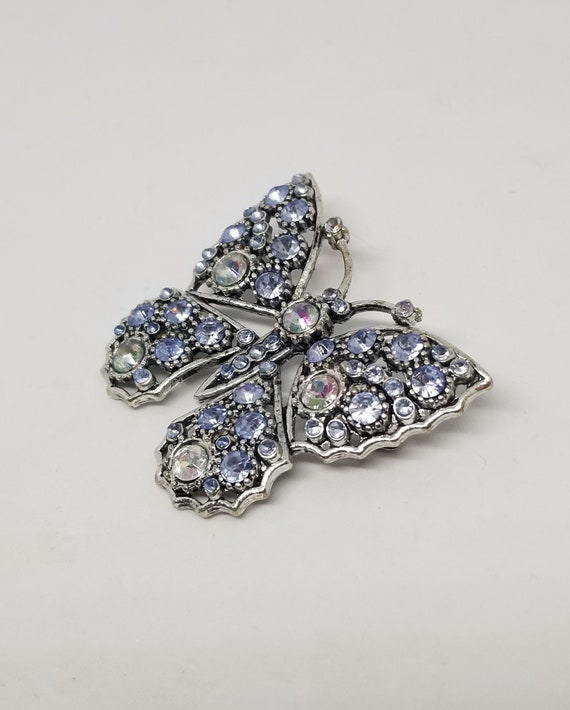 Vintage Silver tone blue rhinestone and clear ab … - image 6