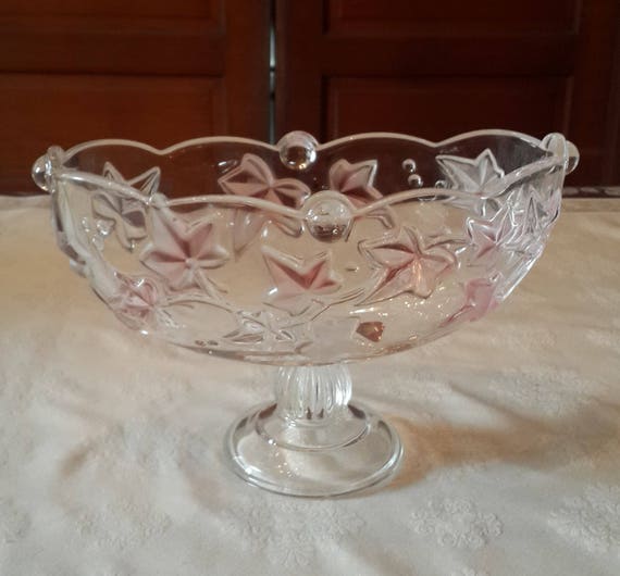Walther Glass Germany Glass pedestal boat bowl pink frosted | Etsy