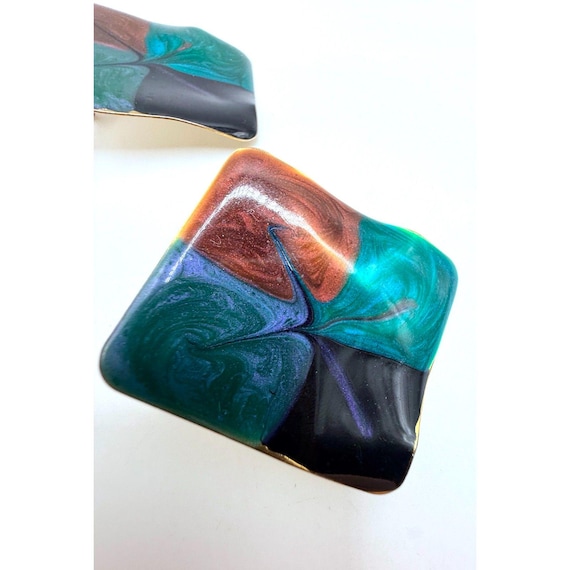 Vintage extra large statement wavy square enamel … - image 3