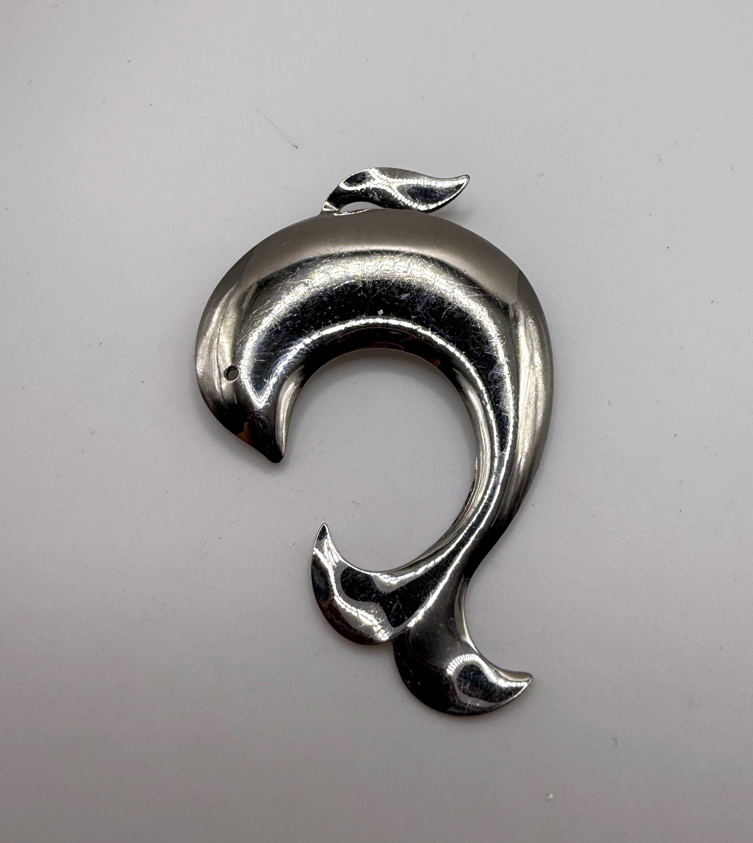 Vintage James H Hall Modernist 925 Sterling Silver Filled Dolphin