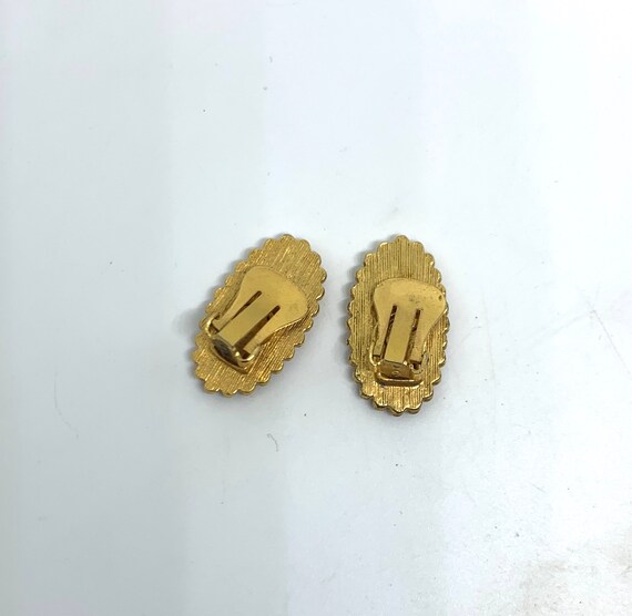 Vintage long oval goldstone clip on earrings - image 5