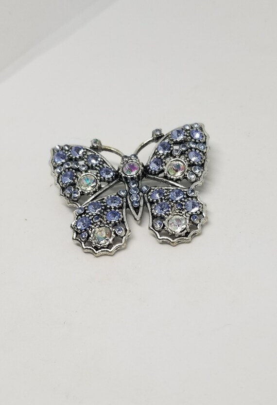 Vintage Silver tone blue rhinestone and clear ab … - image 7