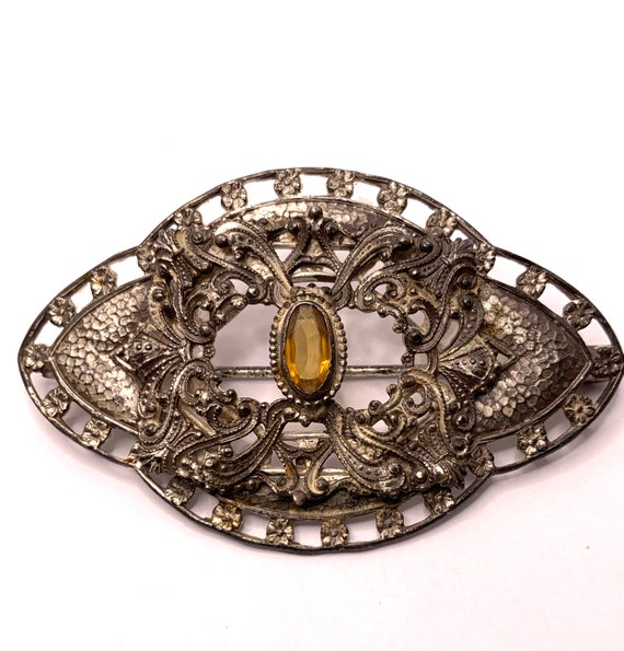 Vintage art nouveau Victorian silver tone metal h… - image 5