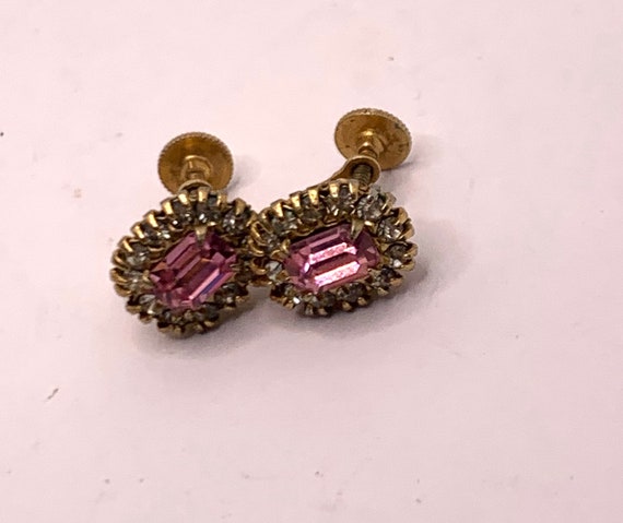 Vintage Vargas Pink and clear rhinestone stud scr… - image 3