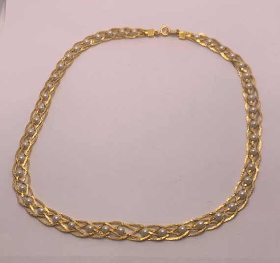 Vintage Avon gold tone braided pearl necklace 19 … - image 5