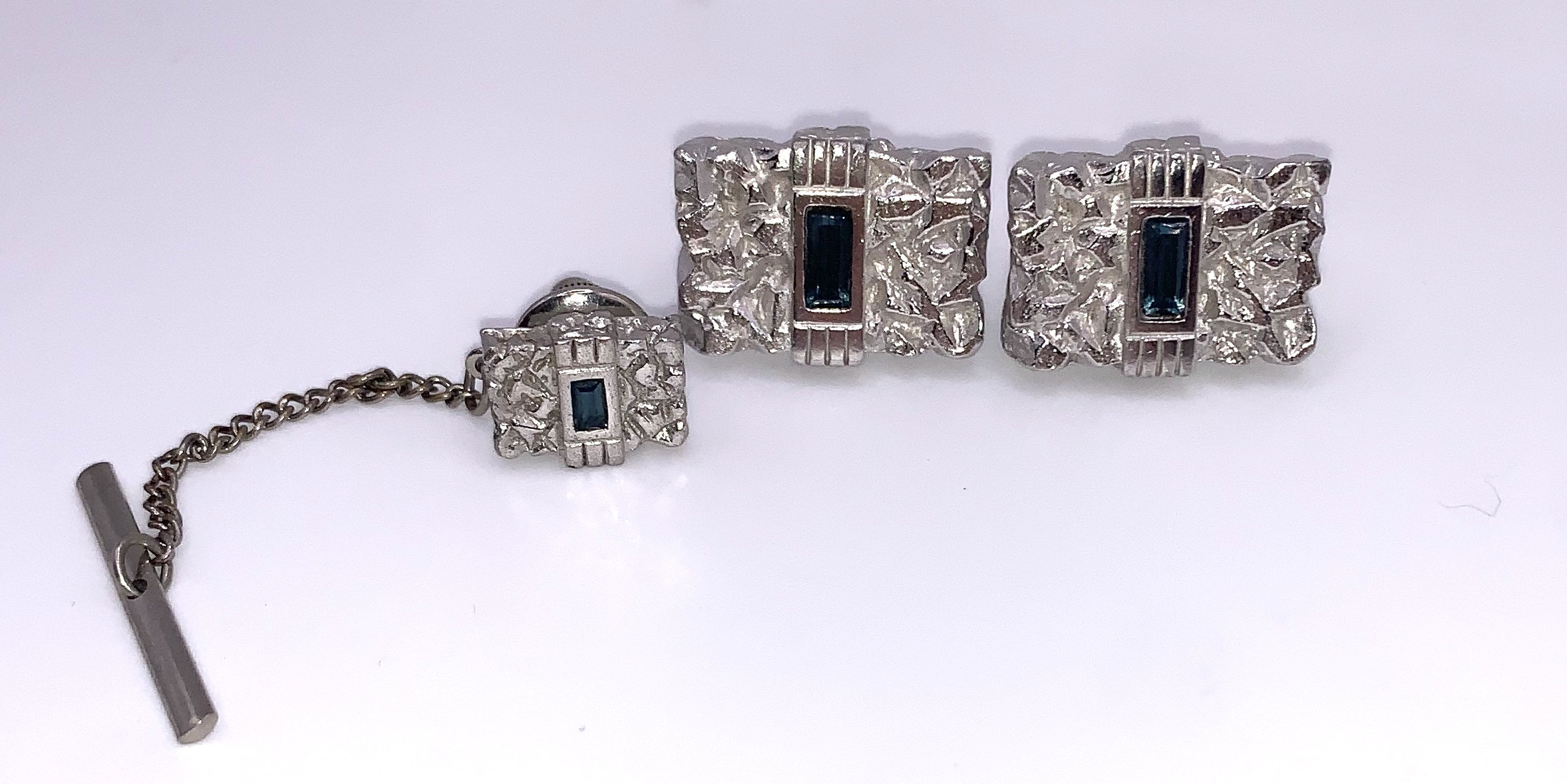 Ensemble Vintage De Boutons De Manchette Et Barre De Cravate En Argent - Marque Swank