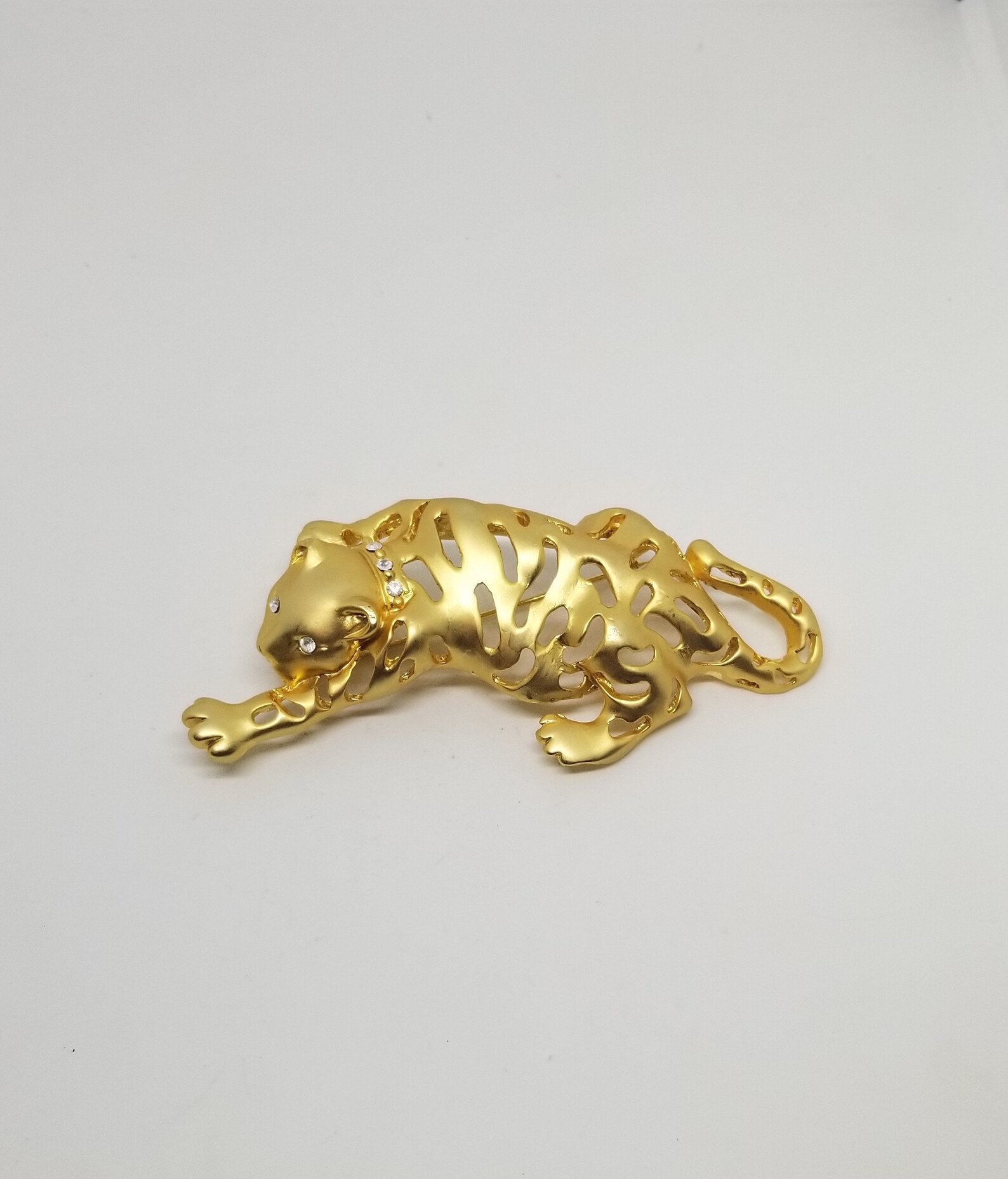 Vintage Panther Leopard Gold Tone Brooch Rhinestone Collar and - Etsy