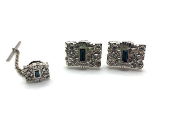 Vintage Swank tie pin and cufflinks set silver to… - image 3