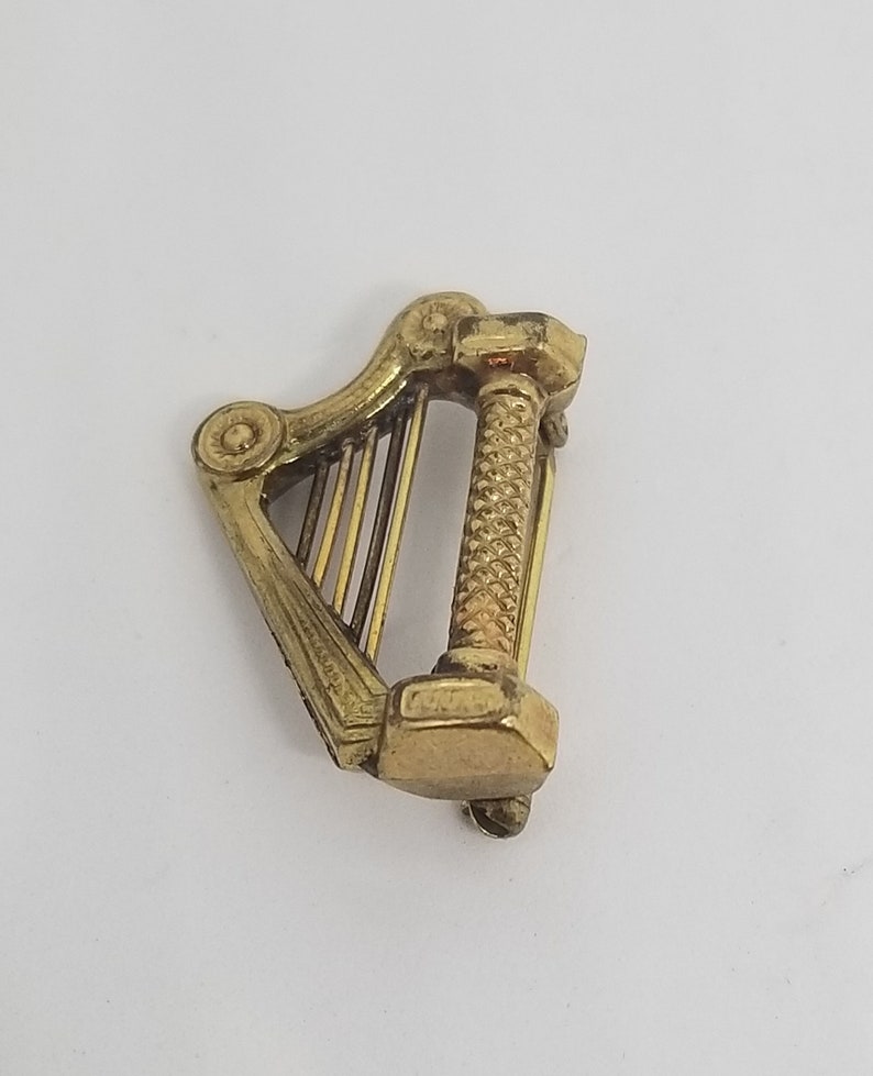 Vintage Tiny Gold harp Brooch Pin