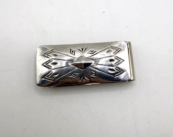 Vintage 925 sterlingzilveren geldclip met reliëfopdruk Navajo