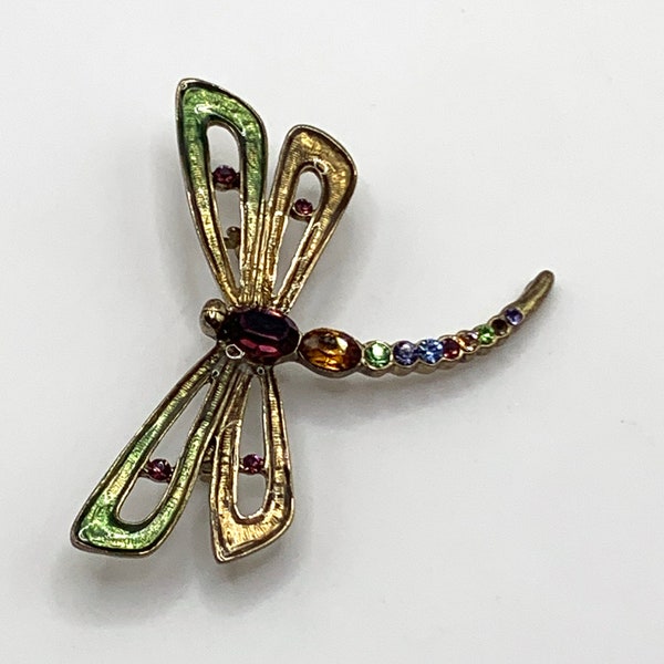 Vintage Monet Dragonfly brooch enamel and rhinestone
