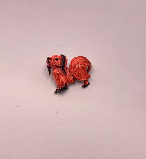 Vintage bright red orange Papillion small dog ena… - image 2