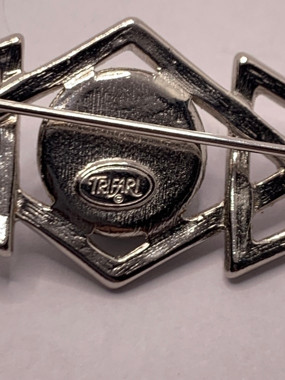 Vintage Trifari Silver tone and black bar brooch - image 10