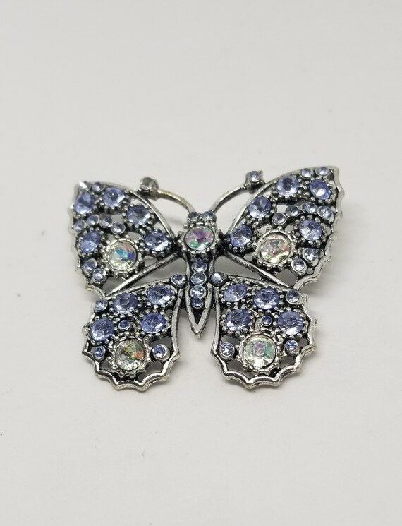Vintage Silver tone blue rhinestone and clear ab … - image 4