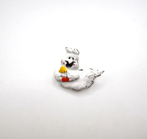 Vintage Handmade Ghost Candy Corn Brooch Pin: Halloween Accessory