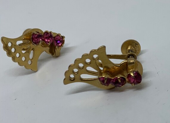 vintage gold tone and hot pink rhinestone dainty … - image 6