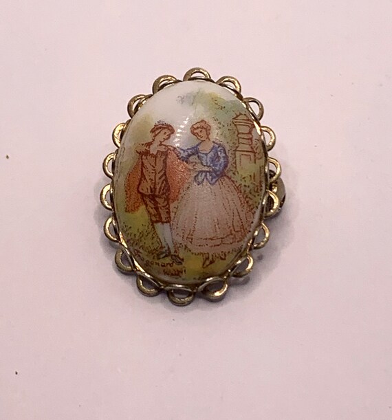 Vintage Romantic scene ceramic porcelain small br… - image 10