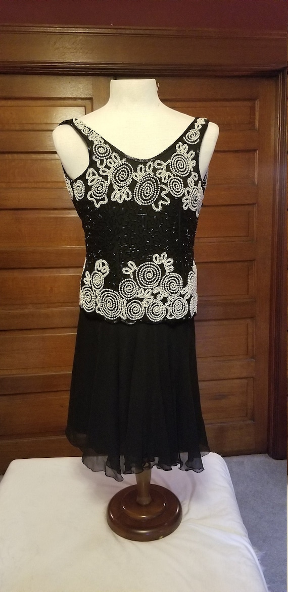 Vintage Lawrence Kazar black and white beaded dres