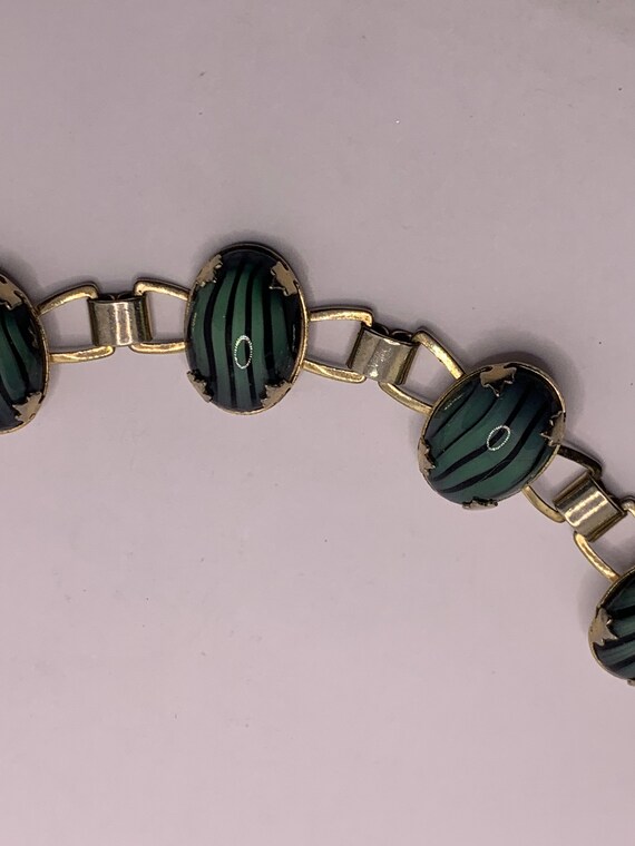 Vintage Green and black large cabochon bracelet 7… - image 8