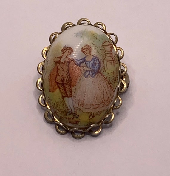 Vintage Romantic scene ceramic porcelain small br… - image 8