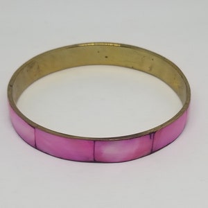 Vintage Brass Pink mother of pearl inlay bangle