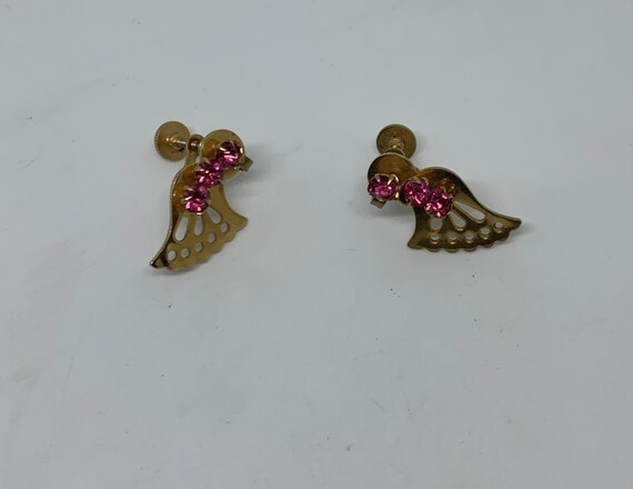 vintage gold tone and hot pink rhinestone dainty … - image 4